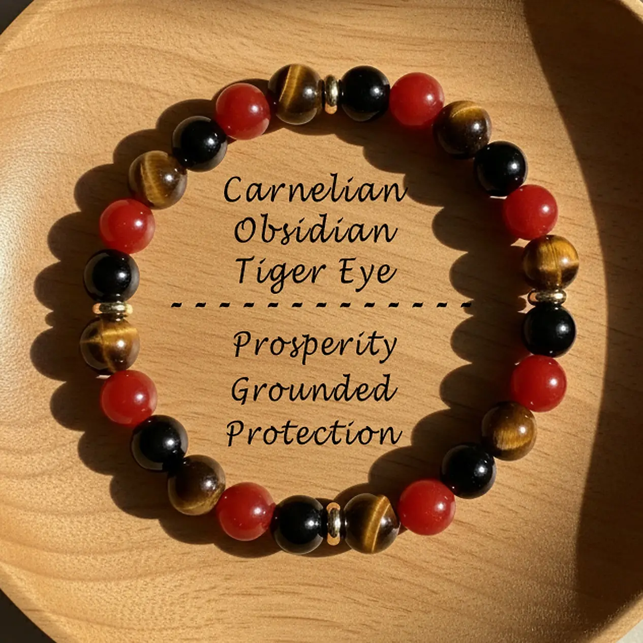 Triple Protection 8mm Tigers Eye-Obsidian-Carnelian Stone Bracelet - Chic Natural Crystal Bracelet - Gift for Men and Women, Chic Natural Crystal Bracelets & Anklets