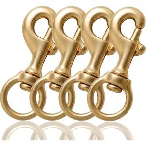4 Pack 3-1/4 Inch L 7/8 Inch ID Heavy Duty Solid Brass Swivel Snap Hooks Flag Clips, Flag Pole Hardware for Rope Attachment, Suitable for Dog Chain and Leather Craft