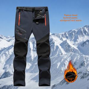 Men's Fleece-Lined Waterproof Pants, Softshell Windproof Trousers for Spring & Autumn Hiking and Outdoor Sports, with Zipper Pockets, Straight-Leg Warm Men's Trousers Joggers