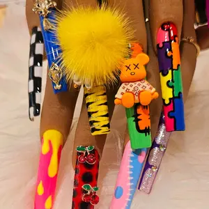 Mixy Square Press On Nails - Vibrant Colorful Designs with Fun Characters & Unique Patterns for Stylish Manicures