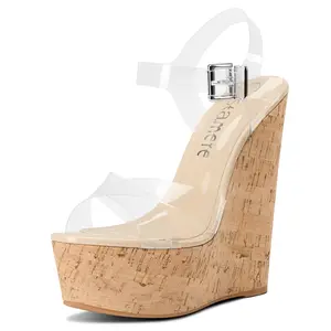 Womens High-Heel Platform Wedge Heel Sandals Slingback Sexy Ankle Strap Open Toe 16CM Heels