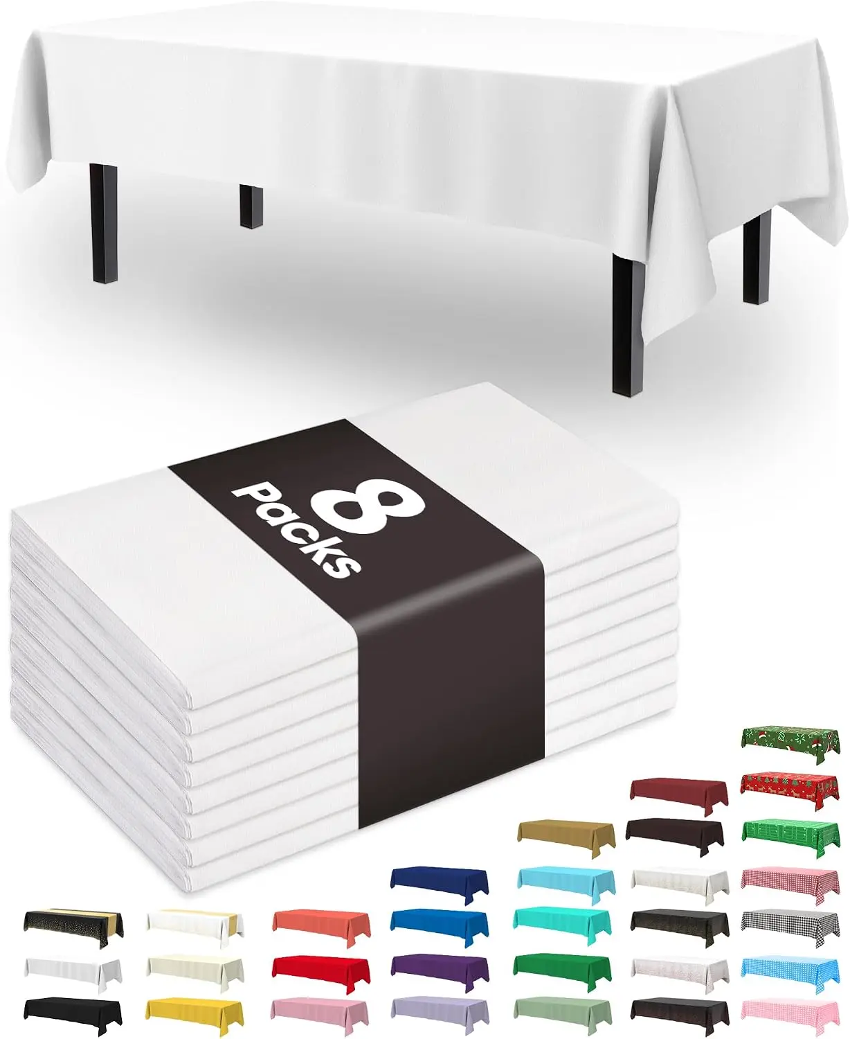 Disposable White Plastic Rectangle Tablecloths (8-Pack, 54x108in) - Leakproof, Sturdy Outdoor Table Covers for Party, Picnic