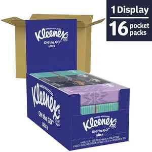 Kleenex 54635 On-the-Go Facial 3-Ply Tissues Travel Size 10 Tissues Pk 16 Pk Quantity 6 Display 16 Pocket Packs