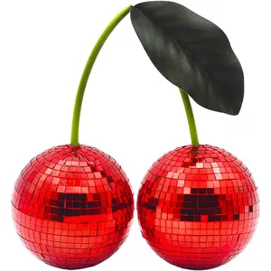 Disco Ball Cherry Disco Mirror Ball Hanging Reflects Light for DJ Club Stage Bar Party Wedding Holiday Decoration Home Cherry Decor (3.9'', Red)