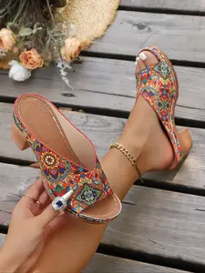 New Women's Floral Design Shoes, Outdoor Bohemian Style Lightweight Wedge Heeled Sandals, Colorful Elegant Fashion High Heels, Daily Wear Footwear