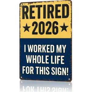 Funny "Retired 2026" Vintage Metal Sign - 8x12 Inch Retirement Wall Decor, Perfect Gift for New Retirees
