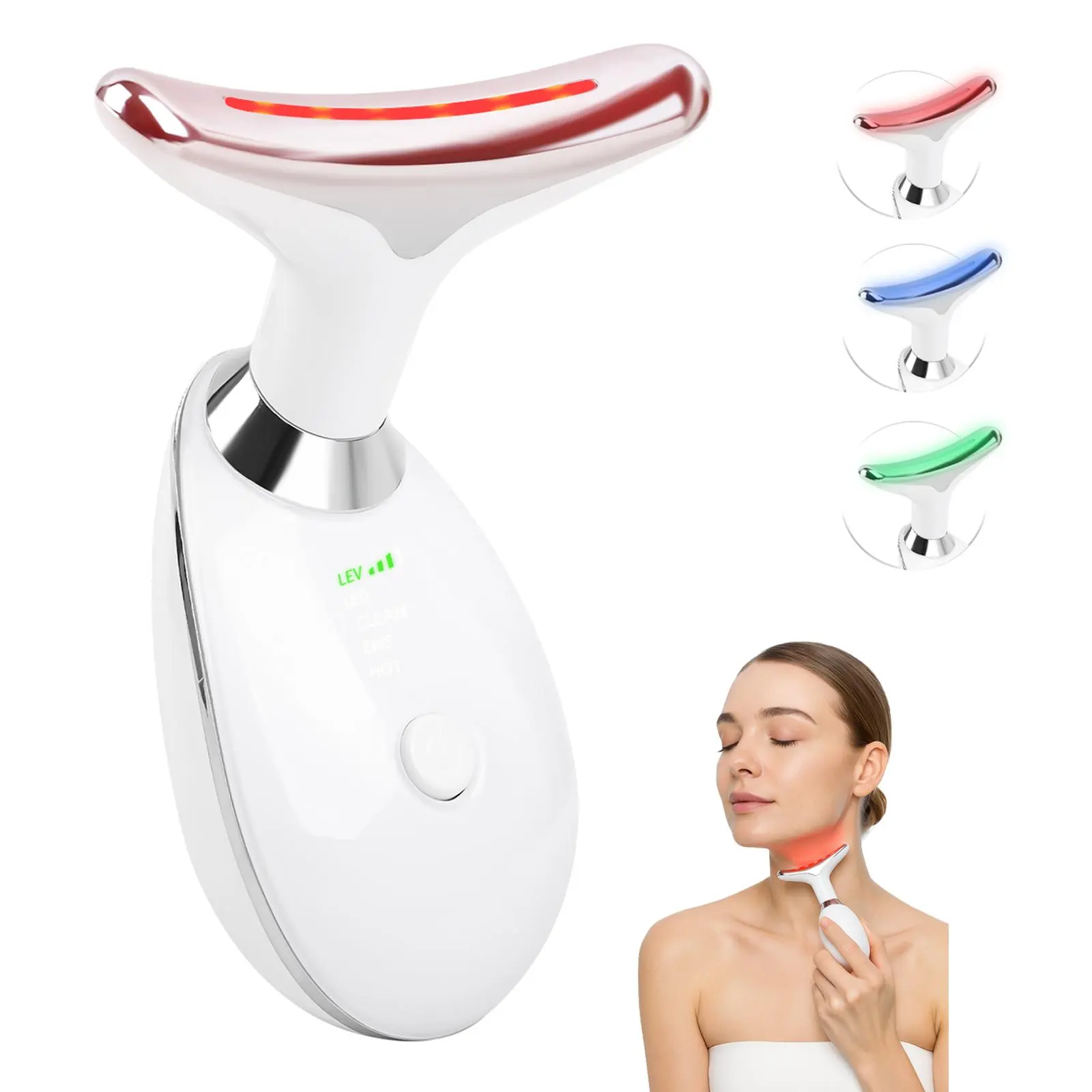 LED Facial and Neck Massager- Rechargeable 7-Color Facial Care Device for Skin Guasha, Portable at-Home Light Therapy Mask with Soothing Massage, Helps lymphatic drainage