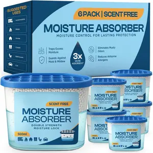 Premium Moisture Absorbers and Dehumidifier Tubs – High-Efficiency Closet Dehumidifier and Dehumidifier for Car, Odor Control Fragrance Free, 6 Pack, 7.5 Oz