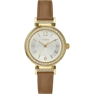 Timex Trend 31mm Brown Leather Gold-Tone Ladies Watch TW2W49000