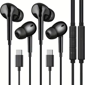 2 PCS Dedicated Usb-C Wired In-Ear Headphones Featuring Built-In High-Definition Hi-Fi Stereo Sound, With A Microphone And In-Line Controls; Cable Length: 120 Cm (47.24 Inches); Includes 4 Replacement Ear Tips