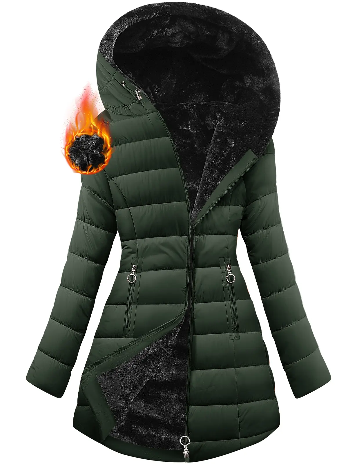 HEEKPEK Women's Long Sleeve Full Arm Down Fabric Slim Fit Jacket - Windproof, Waterproof, Fur-Lined, Zipper Front, Stylish Slender Look Ski Coat for Commuting, Outdoor Activities