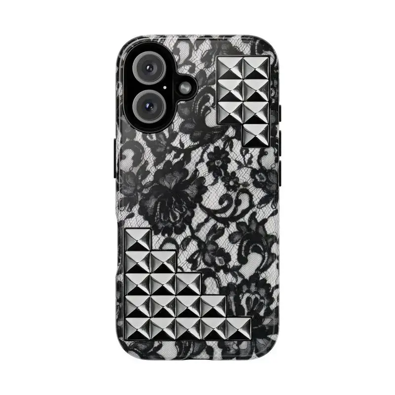 Lace & Studs Phone Case, Tough Cases, Stylish iPhone Accessory, Trendy Gift, Gothic Art, Unique Design