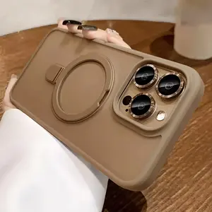 Magnetic Protective iPhone Case for Models 11, 12, 13, 14, 15, 16 Pro, 16 Pro Max with Metal Ring Stand, Hard Anti-Collision Cover and Wireless Charging FunctionPhone Cases, Lightweight Screen Protectors