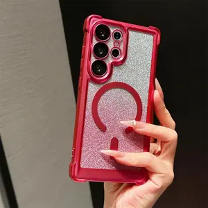 New Luxury Glitter Electroplated Magnetic Phone Case for Samsung Galaxy S26/S25/24/23/Ultra/Plus FE Transparent Shockproof Acrylic Cover