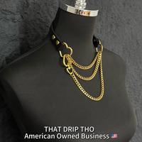 Black Leather- Gold Chain with Heart
