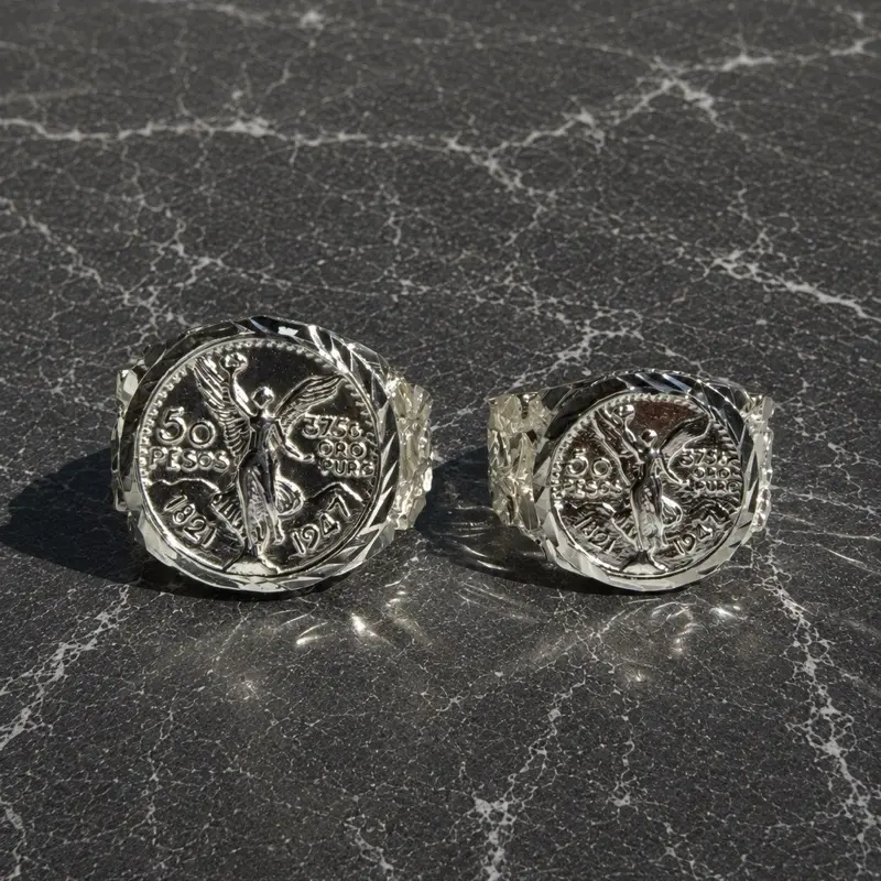 925 Sterling Silver 50 pesos Nugget Ring - Diamond Cut