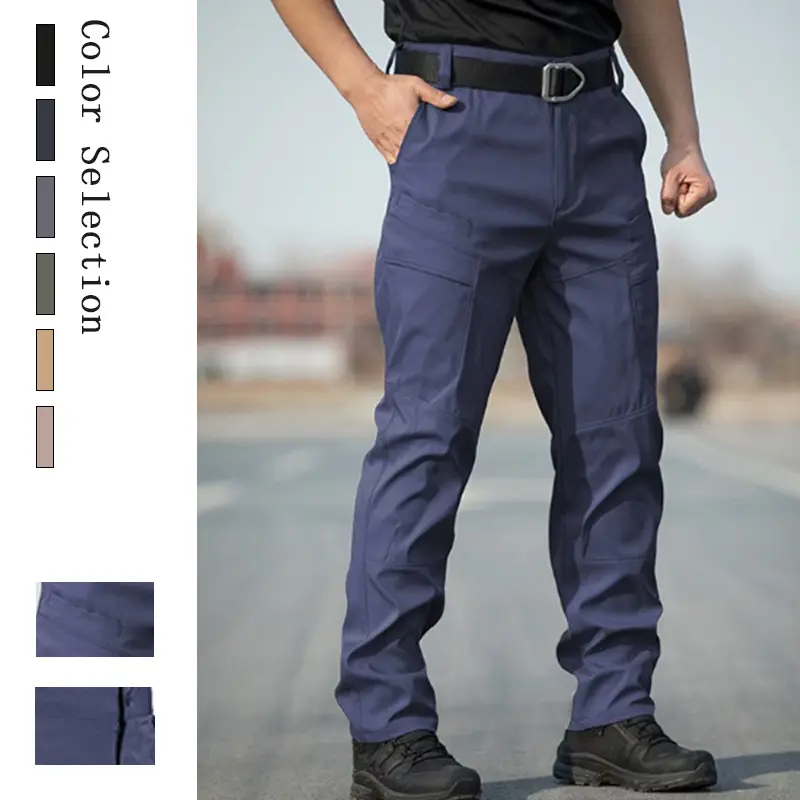 Men’s stretch tactical cargo pants—quick-drying, waterproof, multi-pocket straight-leg work trousers suitable for everyday training, outdoor hiking, combat, and casual wear.