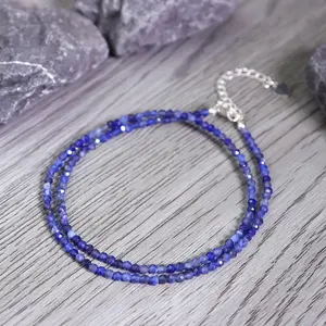 Kyanite 2mm Beaded Choker Healing Dainty Delicate Women Crystal Necklace, Birthday gift
