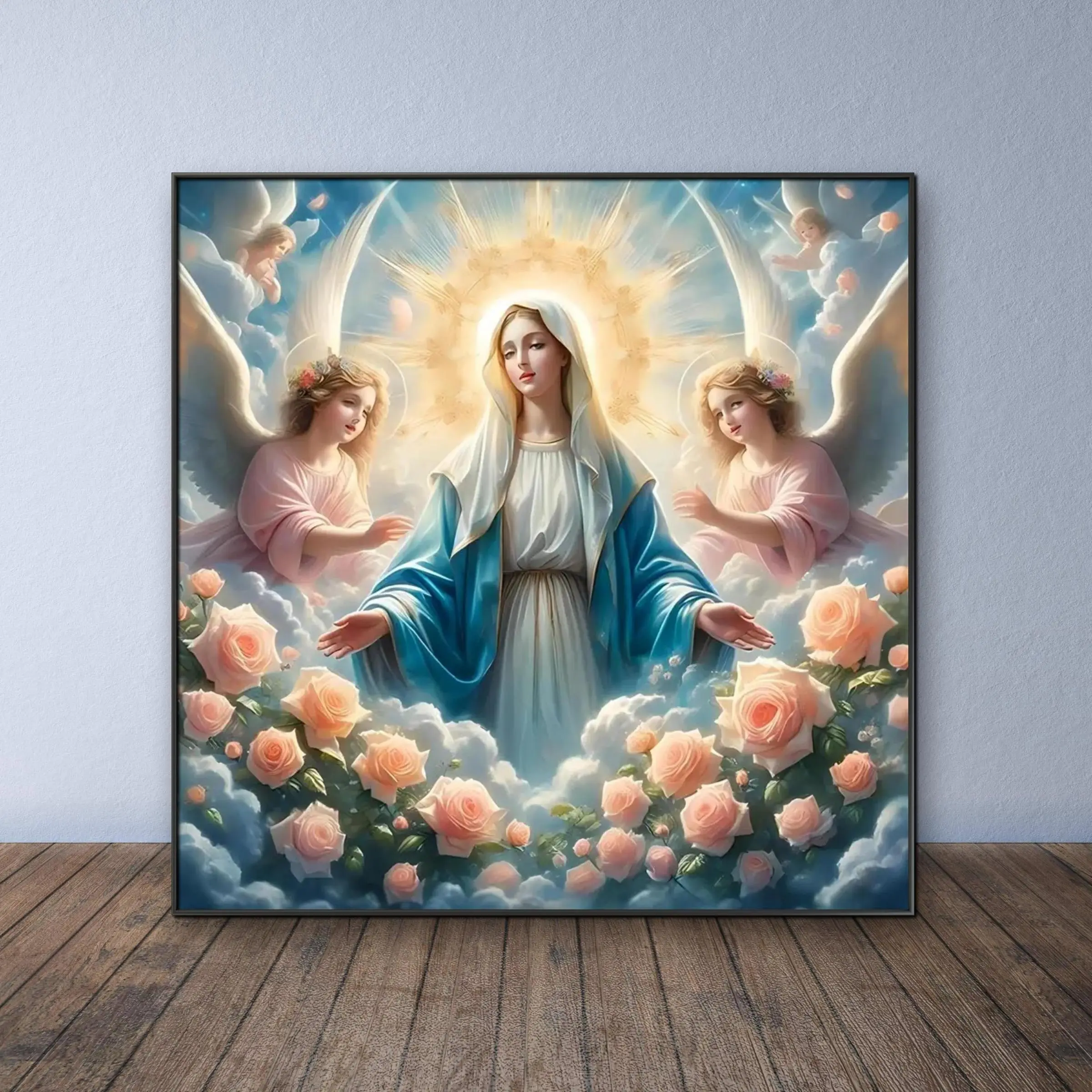 Mary with Angels & Roses Pattern DIY Diamond Arts Colorful Painting Kit without Frame, DIY 5D Diamond Arts Colorful Painting Kit, Wall Art Decor for Home