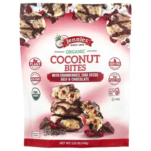 Jennies Macaroons Organic Coconut Bites, with Cranberries, Chia Seeds, Goji & Chocolate, 5.25 oz (149 g)