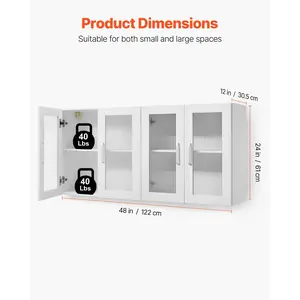VEVOR Laundry Room Wall Cabinet, 2-Tier Wall Mounted Cabinet with Adjustable Shelf, Cupboard Storage with 4 Doors, for Kitchen, Bathroom, Laundry, Set of 2, Each 12x 24x 24 in (Dx Wx H), White