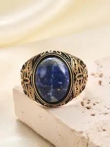 New 22mm Stainless Steel Casting Fashion Vintage Faux Cat Eye Stone Ring, Stylish Retro Design, Durable and Elegant Jewelry Accessory