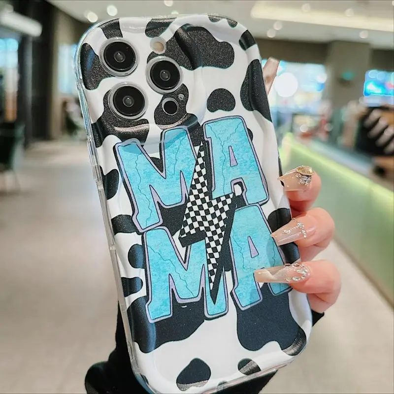 Lightning MAMA Cow Print Pattern Phone Case, Durable Shockproof Phone Protective Cover, Phone Accessories Compatible with iPhone17/ 16 15 14 13 12 11 Pro Max Mini, Casing