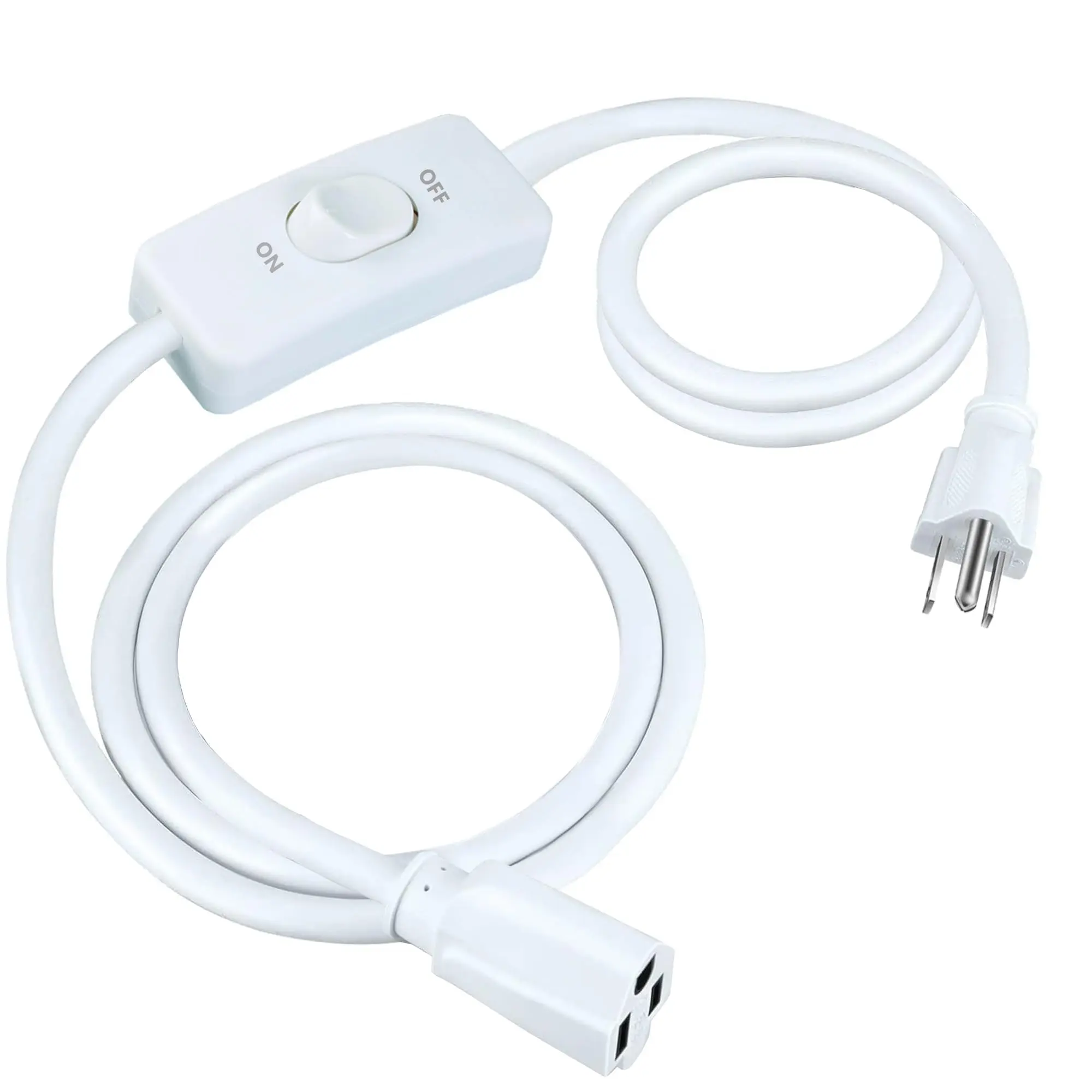 [UL Listed]White Extension Cord with Switch On/Off, 3 Prong Grounded Plug Indoor Power Cord, 6.56 FT Insulated & Flame Retardant,125V 375W Indoor Use, UL Listed