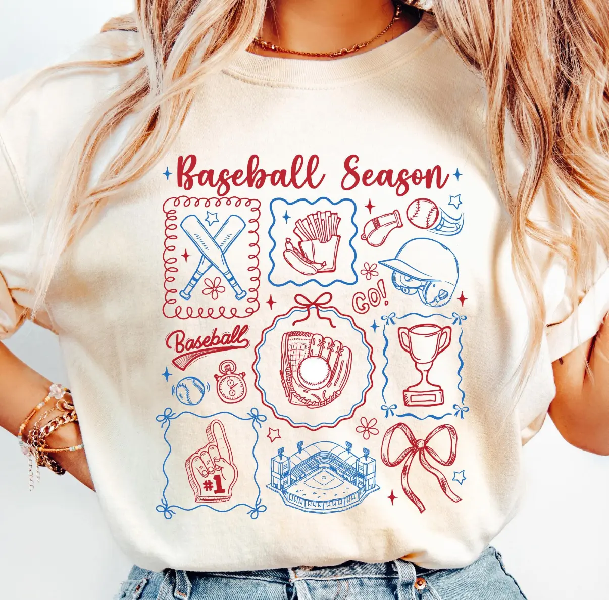 Baseball Season Cute Coquette Cotton Tshirt for Fans - Gildan G5000 Crew Neck Summer Top