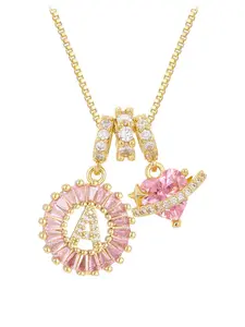 Women's Copper Zirconia Flower Pendant Necklace, Adjustable Chain Jewelry Set for Women, Creative Gift Idea for Valentine's Day & Anniversaries