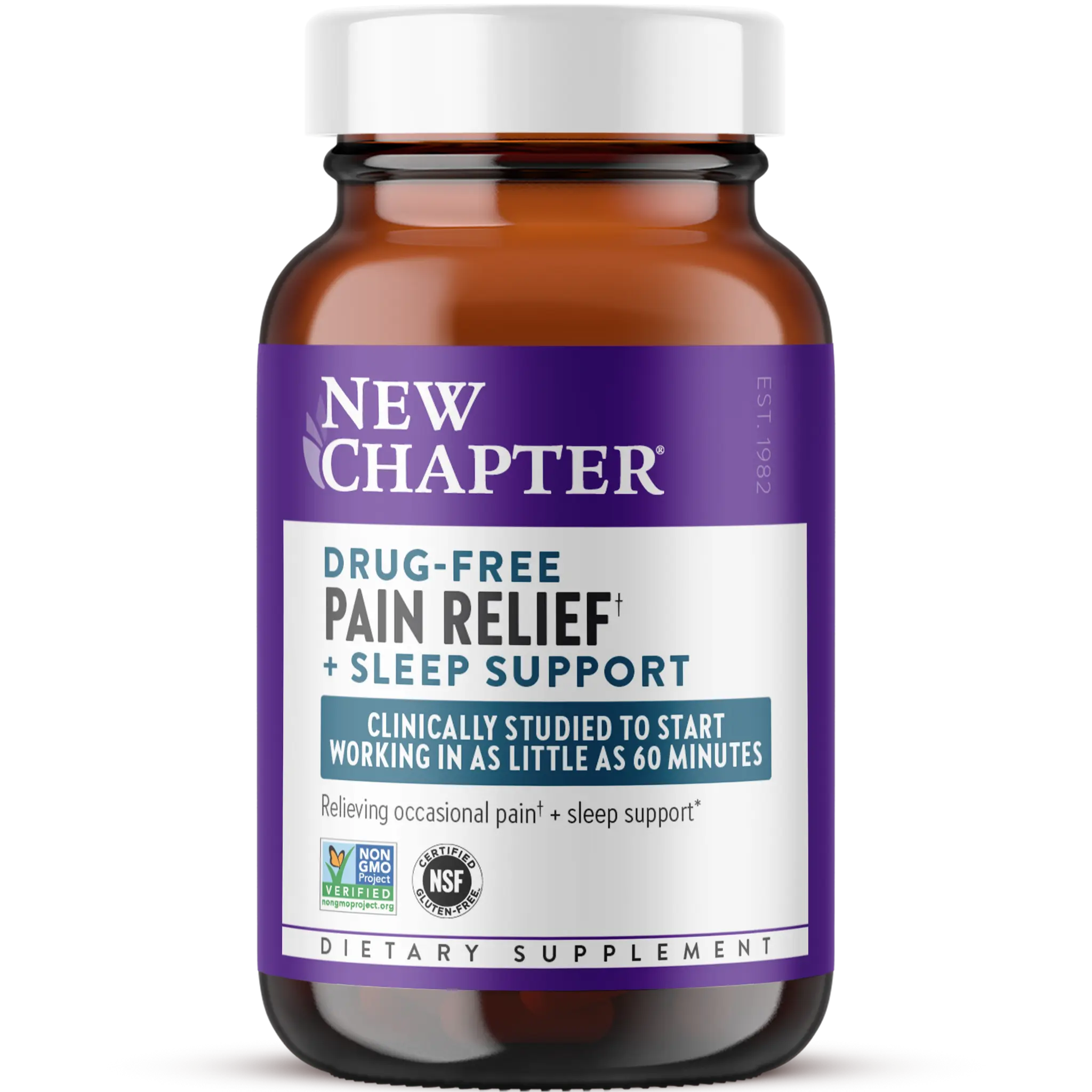 New Chapter Drug-Free Pain Relief†+ Sleep Support with Plant-Based Melatonin for Restful Sleep, No Morning Fog & Pain Relief in 60 Minutes - 60 ct