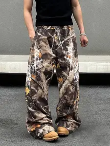 Men's Camo Pants, Y2K Vintage Branch Print, High Street Loose Fitted, Hip Hop Style, Summer Fashion Essential, Camouflage