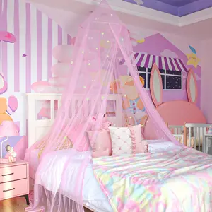 Princess Glow Stars Bed Canopy for Kids, Breathable Dense Mesh Mosquito Net, Hanging Dome Style for Girls Bedroom, Easy Installation with Reinforced Hem, Fits Crib, Twin Beds & More