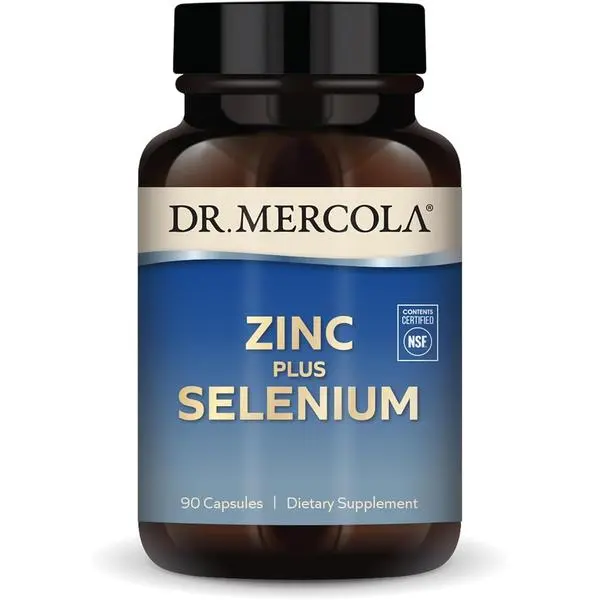 Dr. Mercola Zinc Plus Selenium Dietary Vitamin Supplement - Chelated Zinc Glycinate, Copper & Selenium Mineral Blend - Immunity Boost, Brain & Respiratory Support - GMO-Free, Gluten-Free - 90 Capsules (90 Servings)