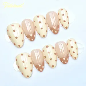 Latte Dot Handmade Press-On Nails, Almond Fake Nails, Short Almond Shape, 10pcs Handmade, Spring Summer Trending Latte Ombre & Brown Polka Dots, Clean Girl Nails, High Gloss Mirror Finish, Reusable DIY Manicure Kit for Women Daily Wear