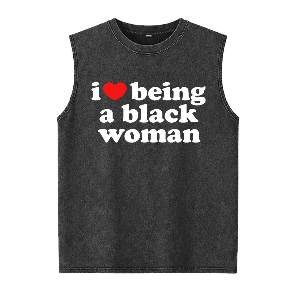 I love being black woman Washed Vest-unisex cotton Washed Vest, gift ideas for man, for woman,Black-Hoodie-front Black-Sweatshirt-front