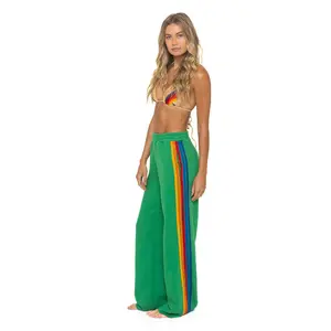 5 STRIPE WIDE LEG POCKET SWEATPANTS - KELLY GREEN