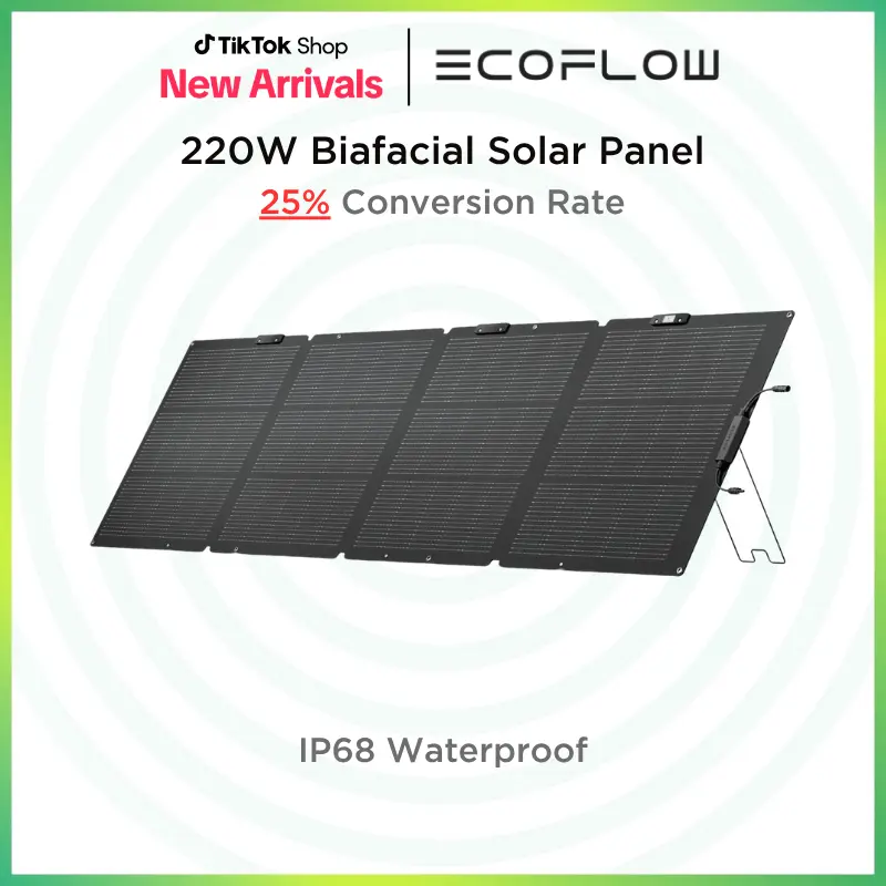 EF EcoFlow 220W Bifacial Foldable Solar Panel, Complete with Adjustable  Kickstand, Waterproof IP68 & Durable for Off The Grid Living  #dealsforyoudays - TikTok Shop