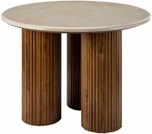 Alirajpur Marble Top Fluted Wood Dining Table