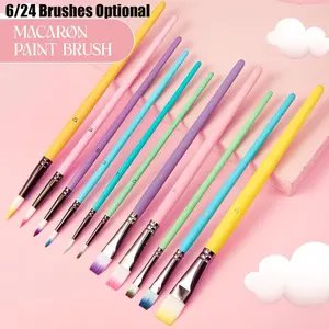 6pcs Professional Artist Paint Brushes Set - Nylon Round/Pointed/Flat Tips with Wooden Handles, Fine Point Brushes for Watercolor, Acrylic & Multicolored Painting, Art Painting Supplies