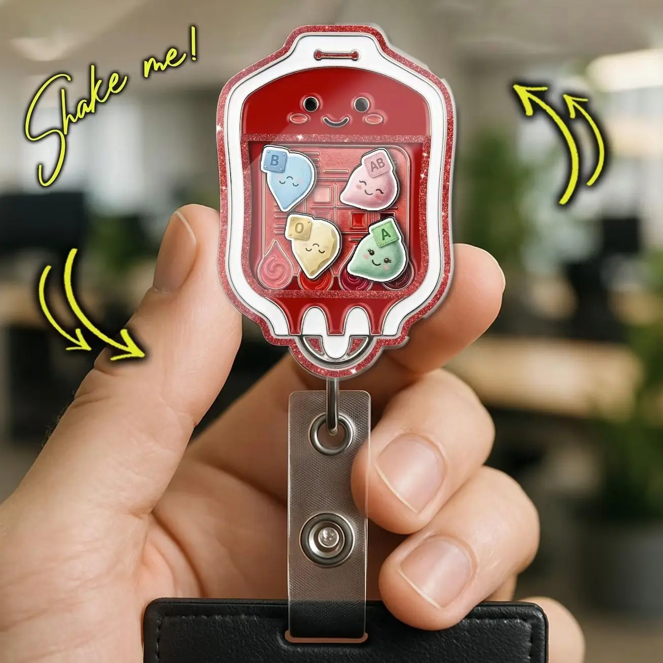 Blood Bag Shaker Badge Reel, Blood Type Nurse Badge Holder, CNA Retractable Medical ID Clip Gift 6EB