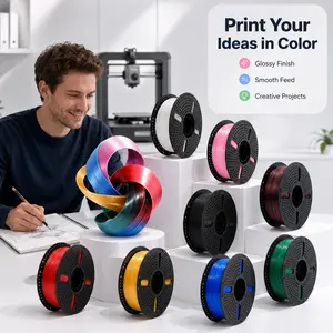 Silk PLA 3D printing filament, 1.75 mm printer filament, 1.25 kg large spool; FDM printing supplies; multicolor PLA filament; glossy PLA filament; single-color, dual-color gradient filament; smooth print quality; stable extrusion; suitable for desktop 3D