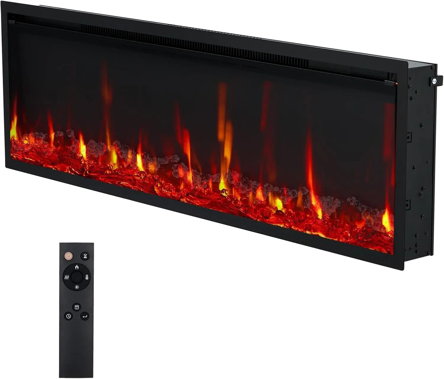 42" Modern Ultra-Thin Linear Electric Fireplace Heater - Wall Mounted & Recessed, Silent Smart Remote & Touch Control, 750W/1500W Adjustable Heat, 12 Color Flames, 5 Brightness Levels, Timer, Log & Crystal Accessories