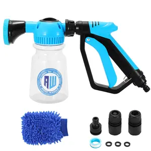 【fathersdaygift】RIDGE WASHER 6 in 1 Car Wash Foam Spray Lance with Microfiber Wash Mitt Adjustable Water Pressure Soap Ratio Dial Fits Most Garden Hose Blue
