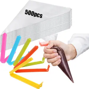 A Set of 500 Pcs Disposable Piping Bags with 5 Sealing Clips,Non-Slip Thick Tipless Pastry Bag for Royal Icing,Cookies,Cake Decorating,Halloween Christmas Party Gifts,Hand Tools Kits