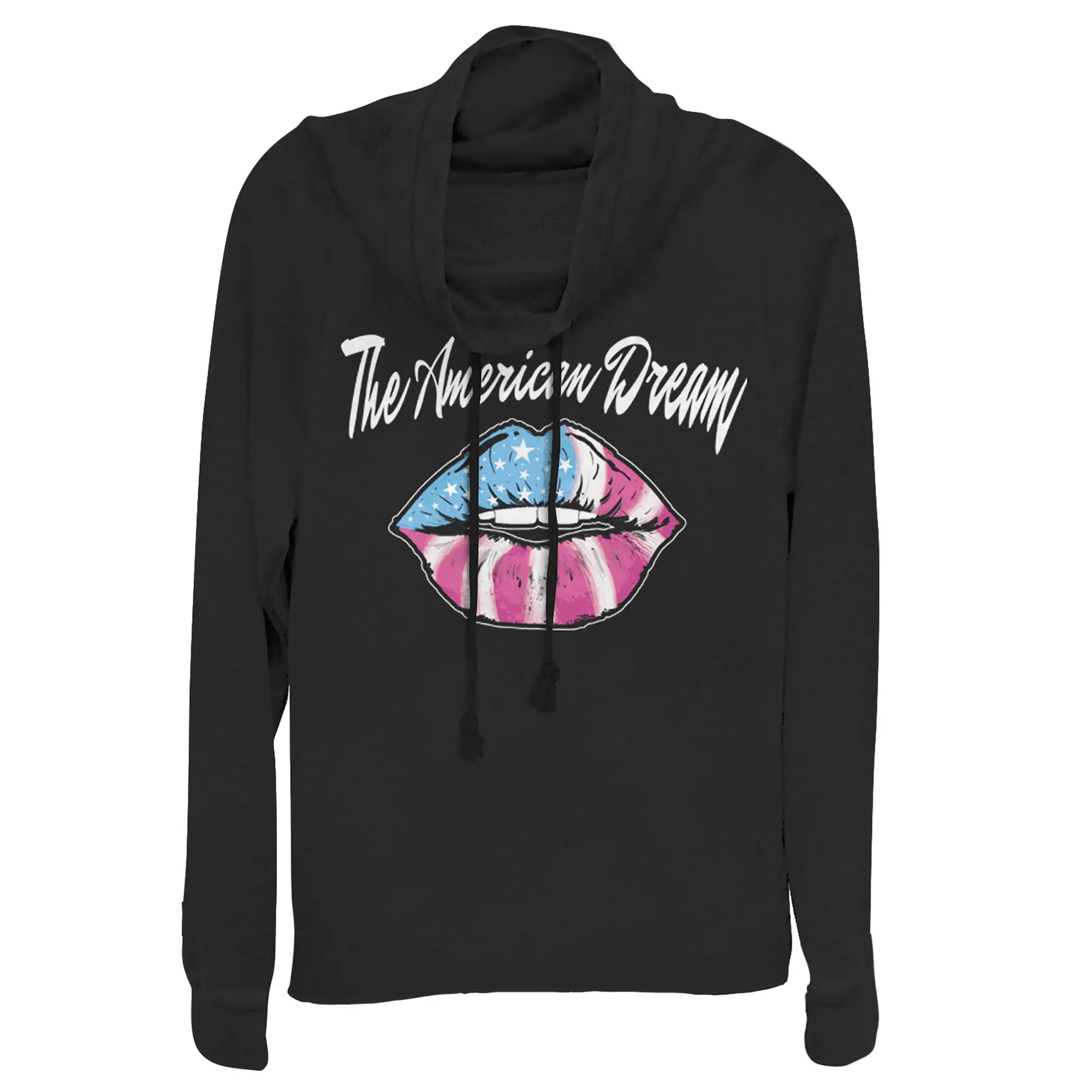 Juniors Womens Lost Gods Fourth of July  American Dream Lips Cowl Neck Sweatshirt
