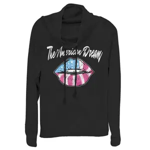 Juniors Womens Lost Gods Fourth of July  American Dream Lips Cowl Neck Sweatshirt
