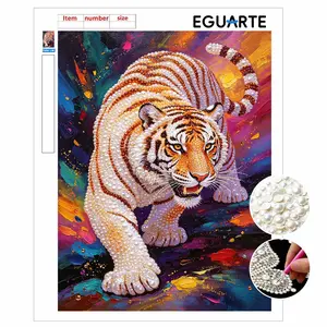 DIY Pearl Painting Art, Mosaic Tiger Pattern Decorative Wall Hanging, Cross Stitch Kit, Pearl Puzzle Gift, Home Decoration