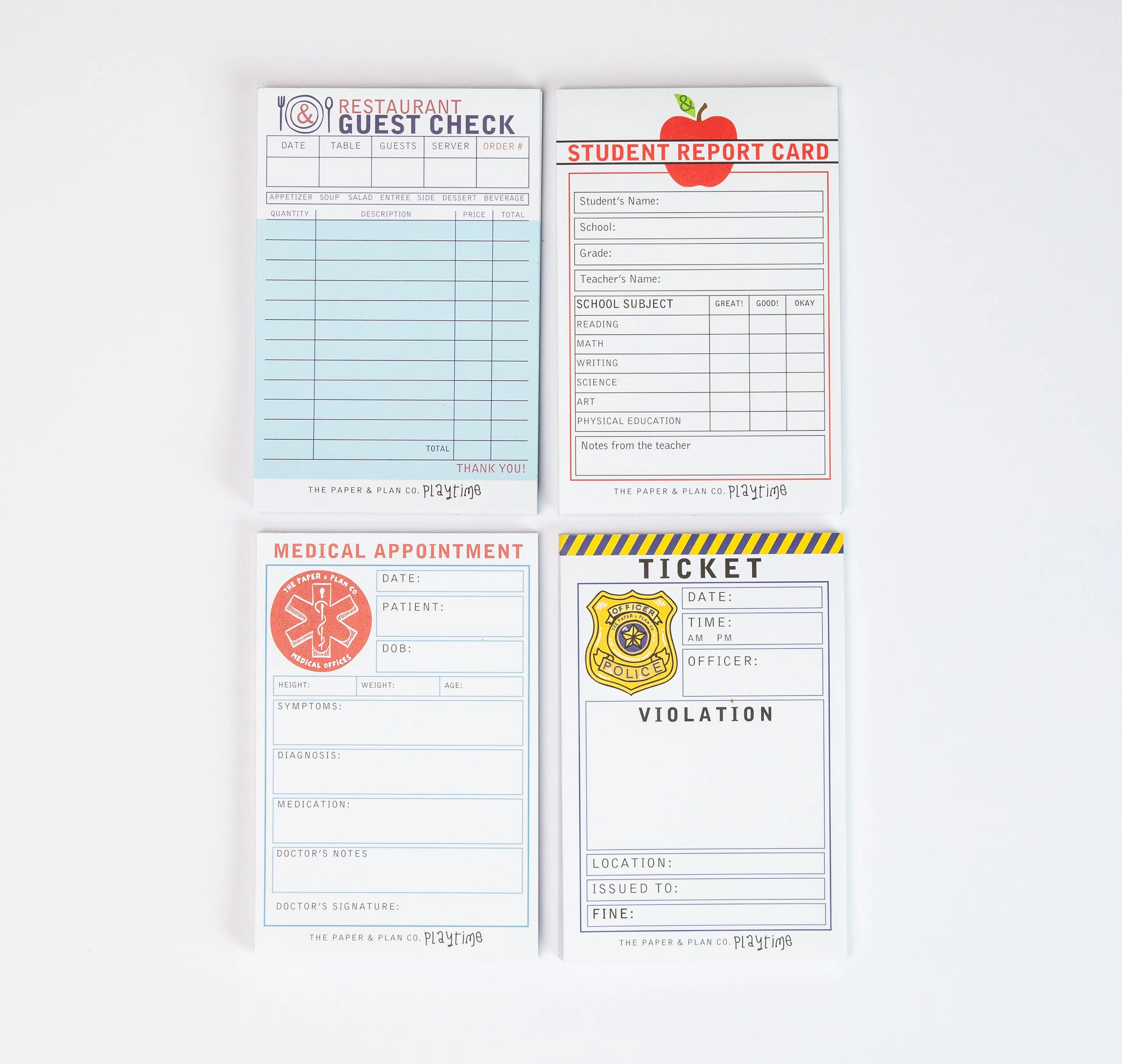 Kids Classic Playtime Pads for Pretend Play Set of 4 4"x6" Notepad with 50 Sheets for Kids' Imagination Made in the USA Ideal for Role-Play and Creative Play