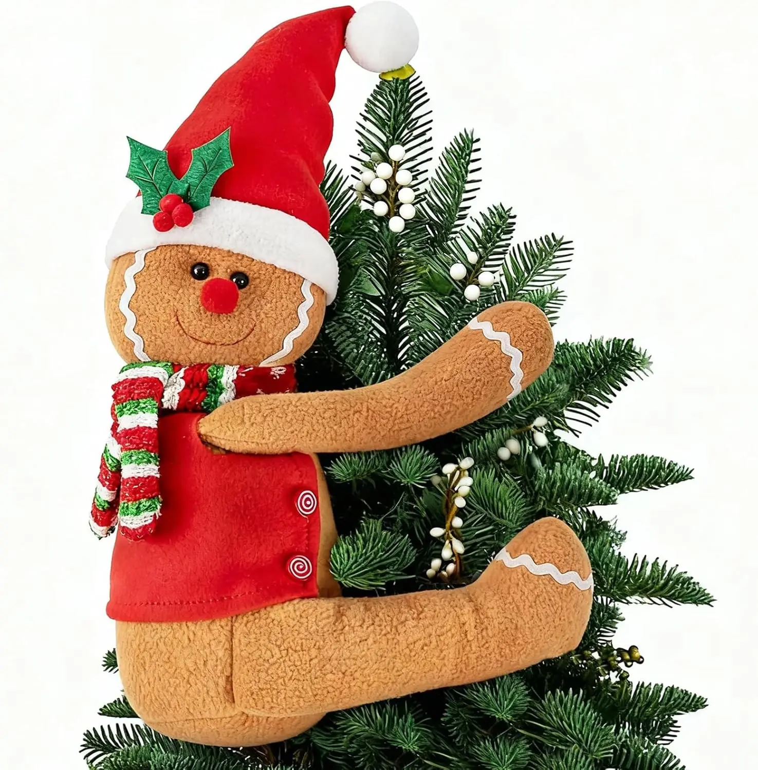 Gingerbread Christmas Tree Topper Decorations,Gingerbread Ornament Doll Tree Hugger Decor for Curtain Wine Bottle Christmas Tree Holiday Home Decor, 11" x 15"